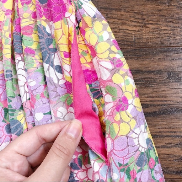 Kate Spade • Floral Dots Burnout Dress sleeveless fit & flare pink yellow blue - Picture 7 of 15